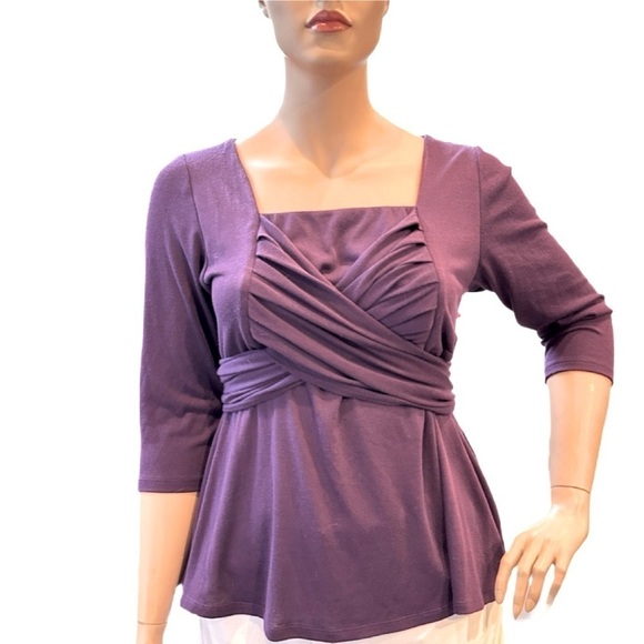 Igigi Baby Doll Top, Plus Size 18/20 Purple Tie Back Ruched Shirt 3/4 Sleeve NWT - Picture 1 of 10